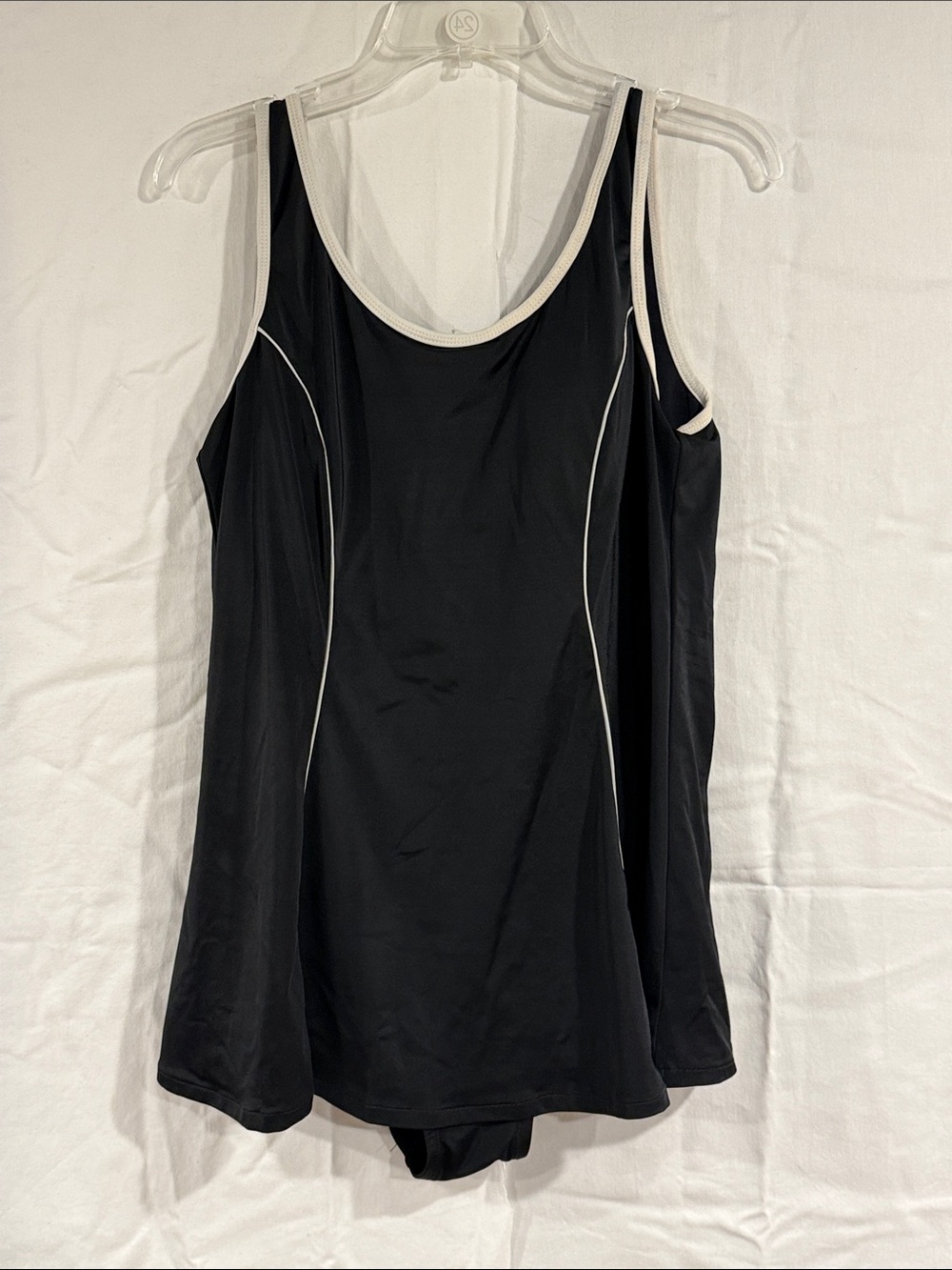 Beach Belle Women's Black Tank Swimdress with White Trim, 14